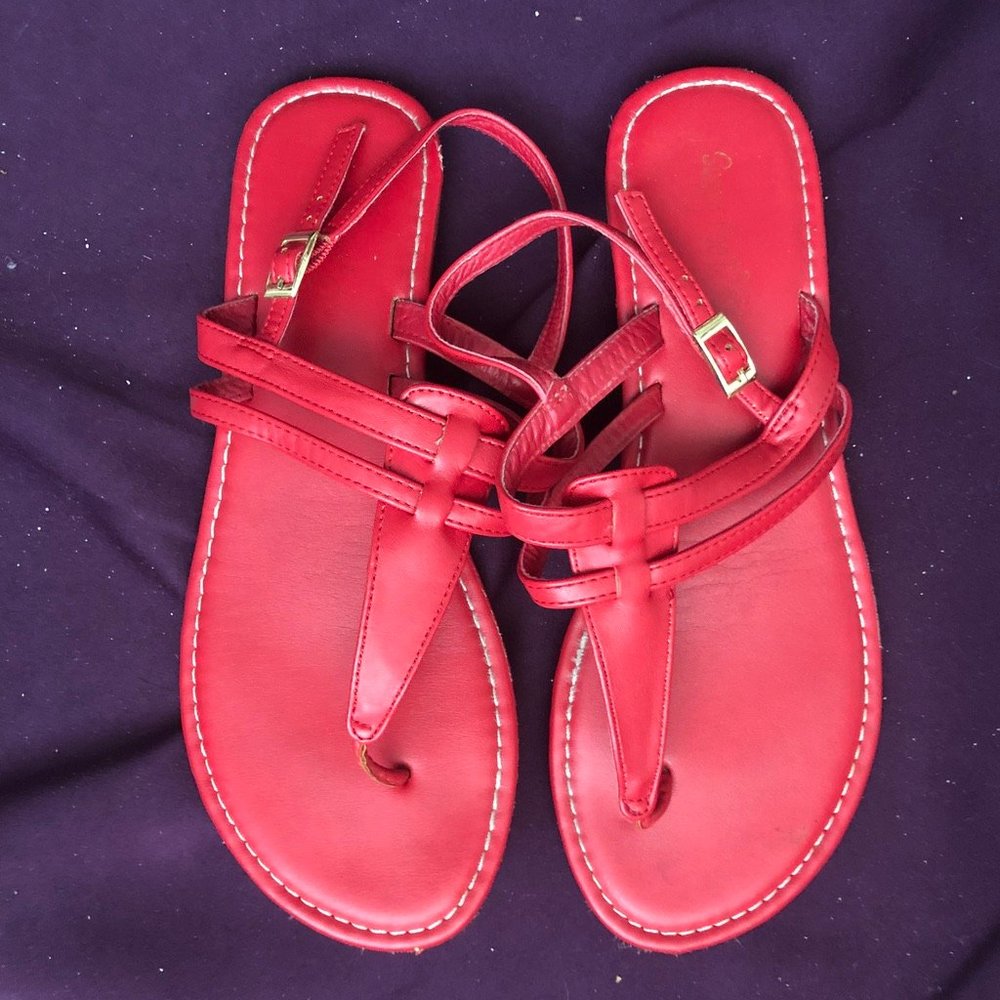 Red thong sandals Size 9